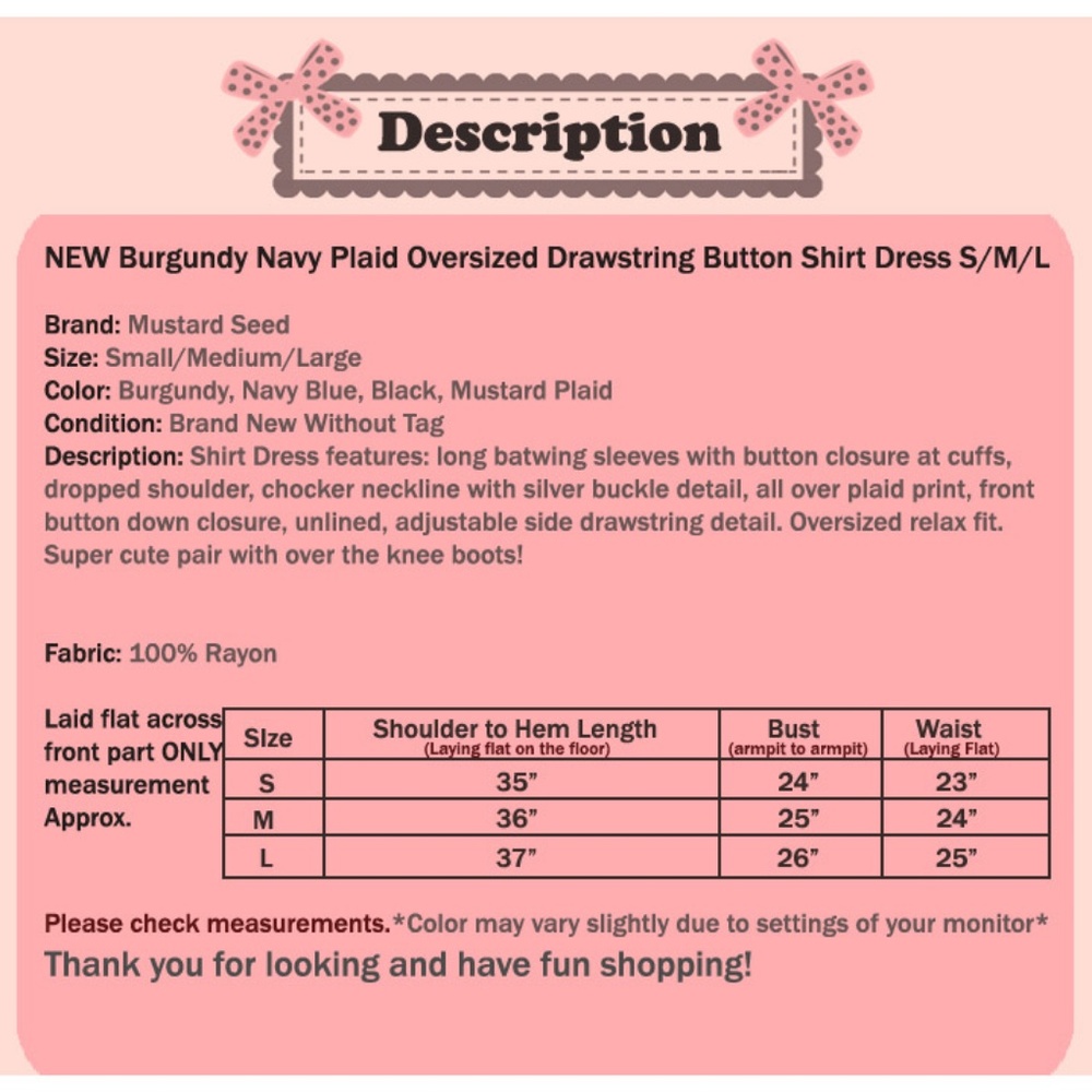 Plaid Checker Drawstring Oversize Cute Shirt Dress - Picture 8 of 8